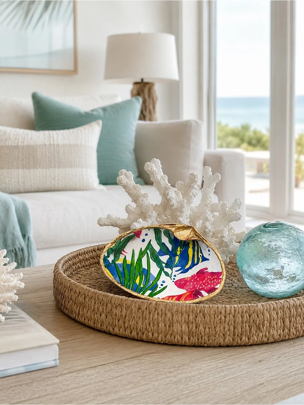 Tropical Fish Clam Shell Ring Dish | Hand Decoupage Nautical Jewelry Holder - Picture 2 of 4